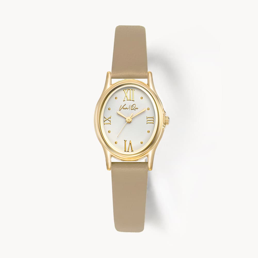 Gem_Gold_Pearl Beige Leather Watch