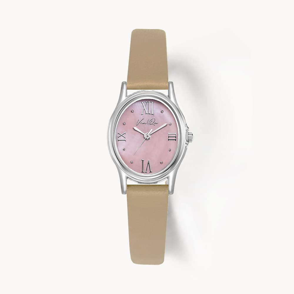 Gem_Silver_Rose Beige Leather Watch