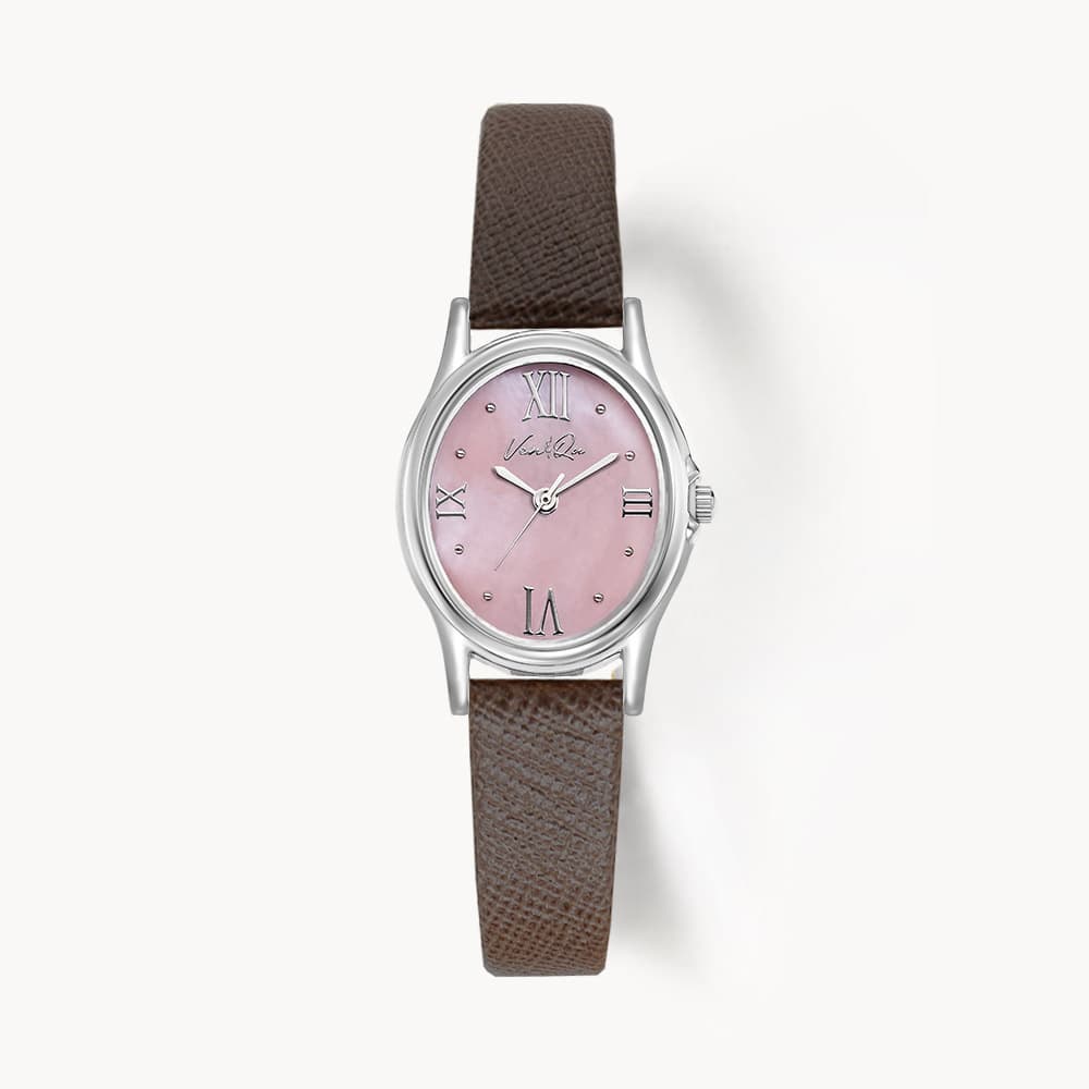 Gem_Silver_Rose Espresso Saffiano Leather Watch