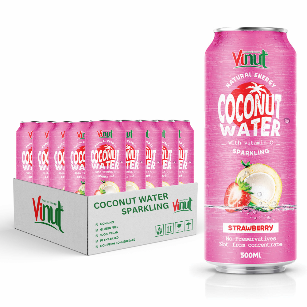 Free Sample _ 500ml Pure Strawberry Taste Coconut Sparkling Water Canned Drink_ Manufacture Beverage