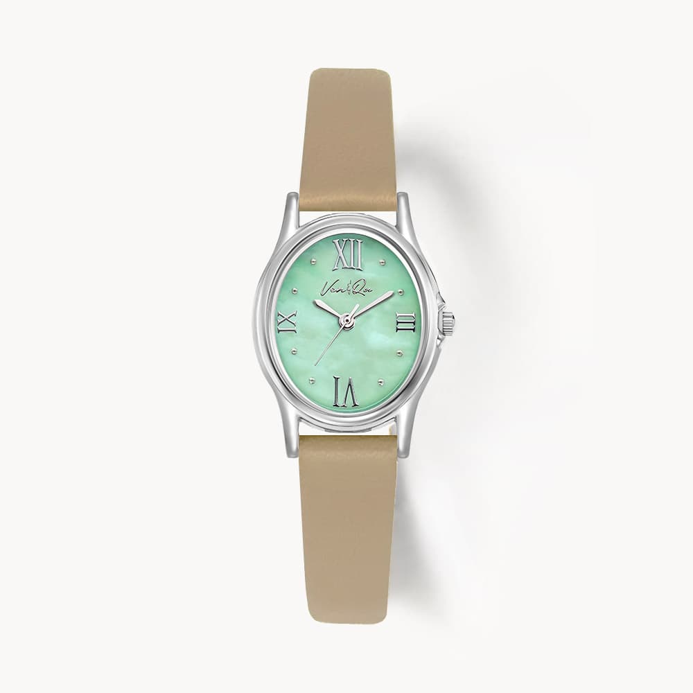 Gem_Silver_Jade Beige Leather Watch