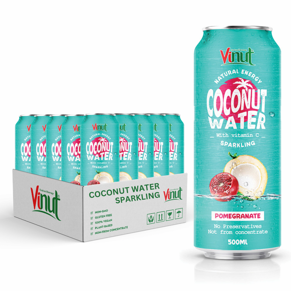 Pure Coconut Water _ 500ml Pomegranate Flavor Sparkling Canned Drink _ Manufacture Soft Drink