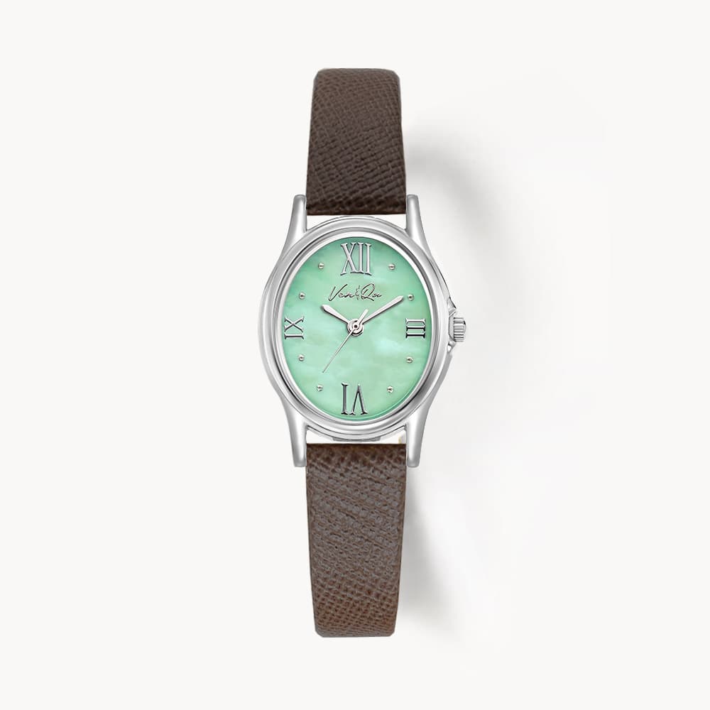 Gem_Silver_Jade Espresso Saffiano Leather Watch