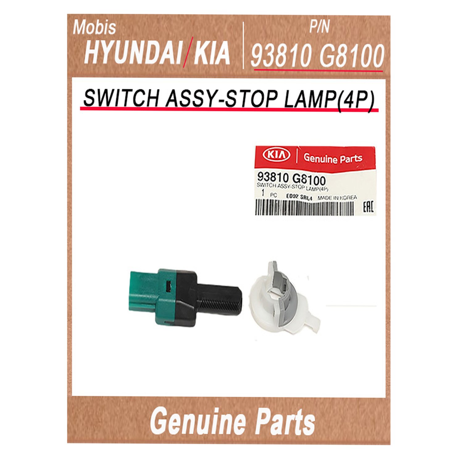93810G8100 _ SWITCH ASSY_STOP LAMP_4P_ _ Genuine Korean Automotive Spare Parts _ Hyundai Kia _Mobis_