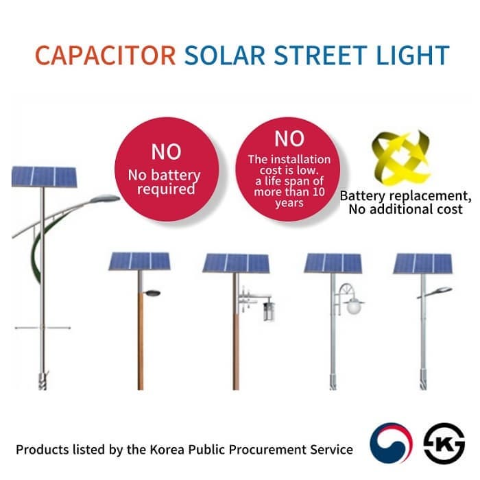 Long life with capacitor charging 100_ fully independent high efficiency capacitor solar streetlight