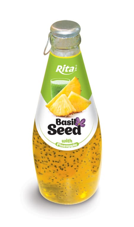 290ml Glass Bottle Basil Seed Drink With Pineapple Flavor