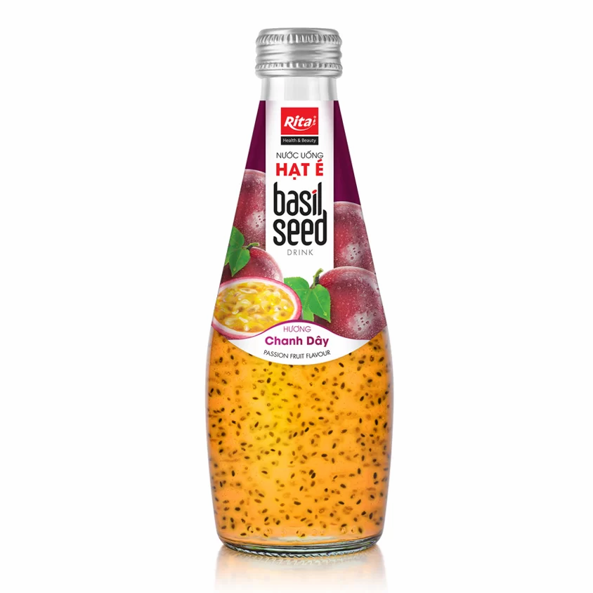 Natural Basil Seed Drink With Passion Fruit Flavor 290ml Glass Bottle