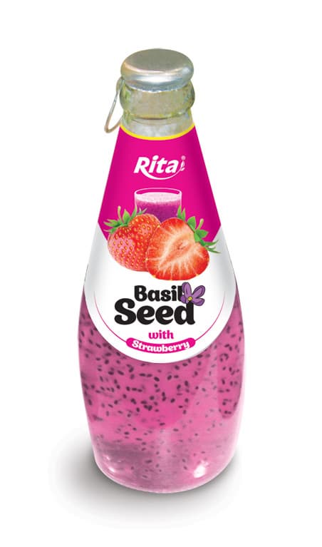 290ml Glass Bottle Basil Seed Drink With Strawberry Juice