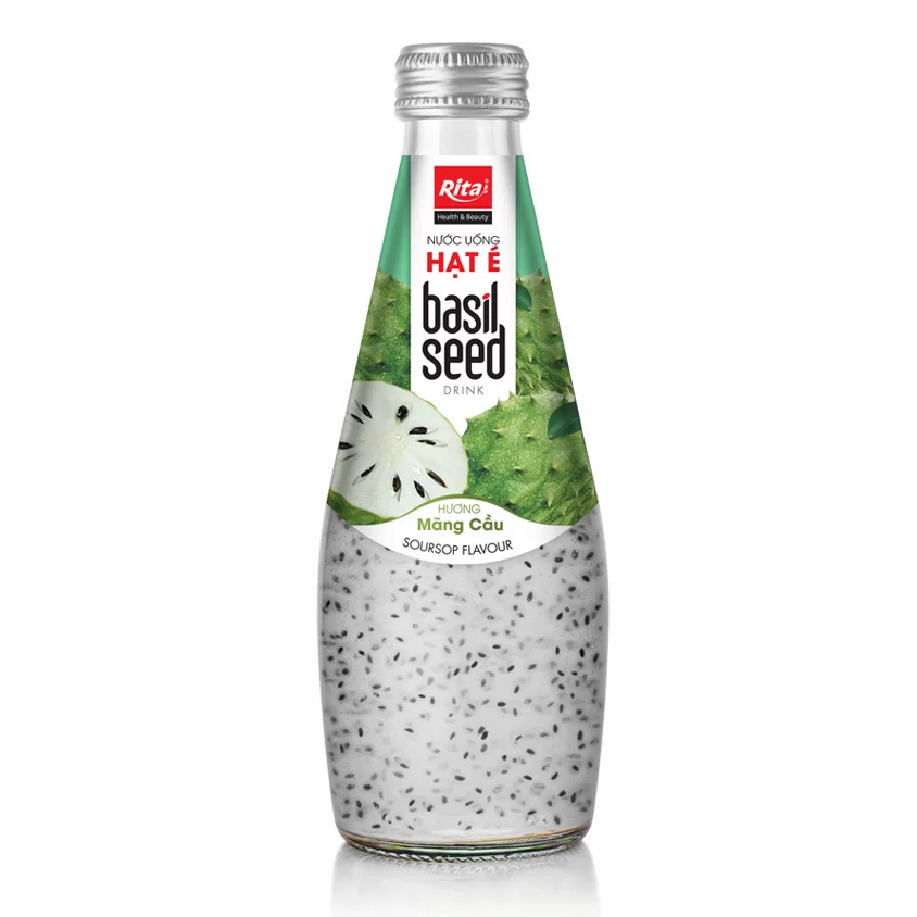 Healthy 290ml Glass Bottle Basil Seed Drink With Soursop Flavor