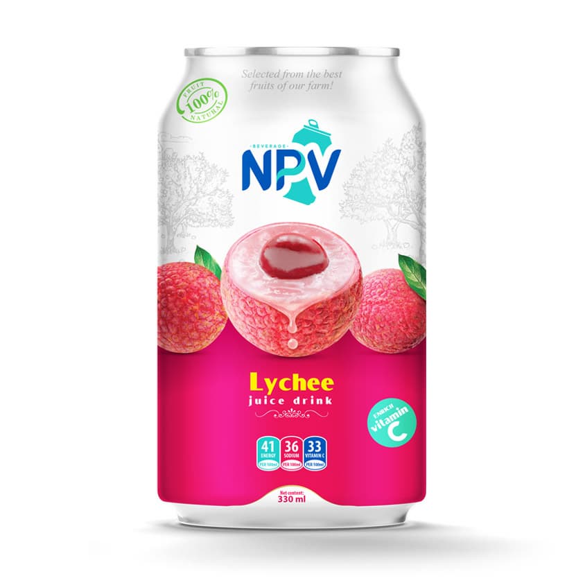 WHOLESALE BULK BUY WITH COMPANY PRICE BEST QUALITY LYCHEE JUICE DRINK 330ML CAN FROM VIETNAM