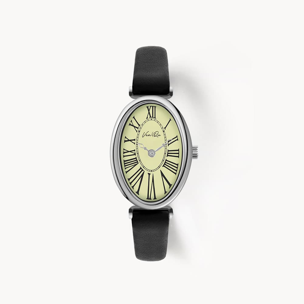 Dome_Silver_Sage Black Leather Watch