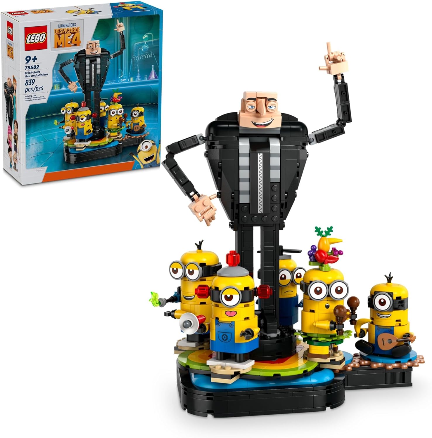 LEGO Despicable Me 4 Brick_Built Gru and Minions Figure_ Buildable Minions Toy for Kids_ Dancing De