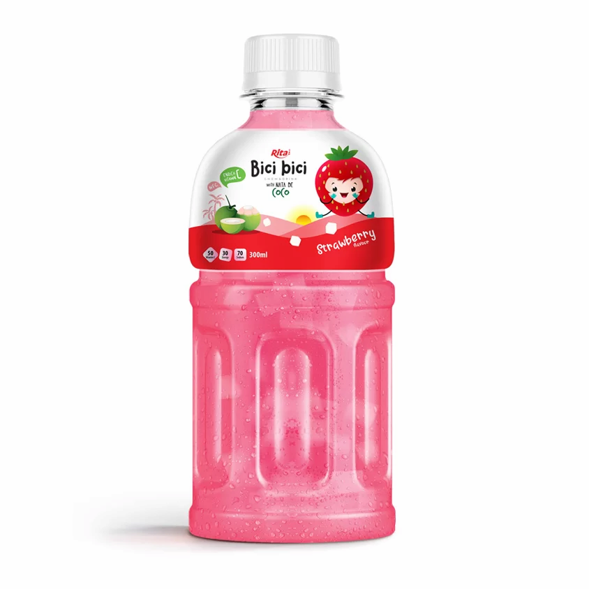300ml Pet Bottle Bici Bici Strawberry Juice Nata De Coco