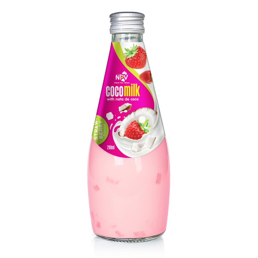 SUPPLIER COCONUT MILK WITH STRAWBERRY FLAVOR 290ML GLASS BOTTLE FROM VIETNAMESE BEVERAGE COMPANY