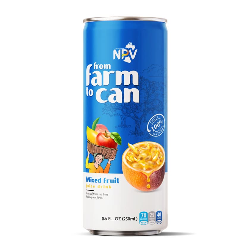 SMALL MOQ COMPANY PRICE 250ML SLIM CAN MIXED FRUIT JUICE WITH COMPANY PRICE HALAL CERTIFICATION