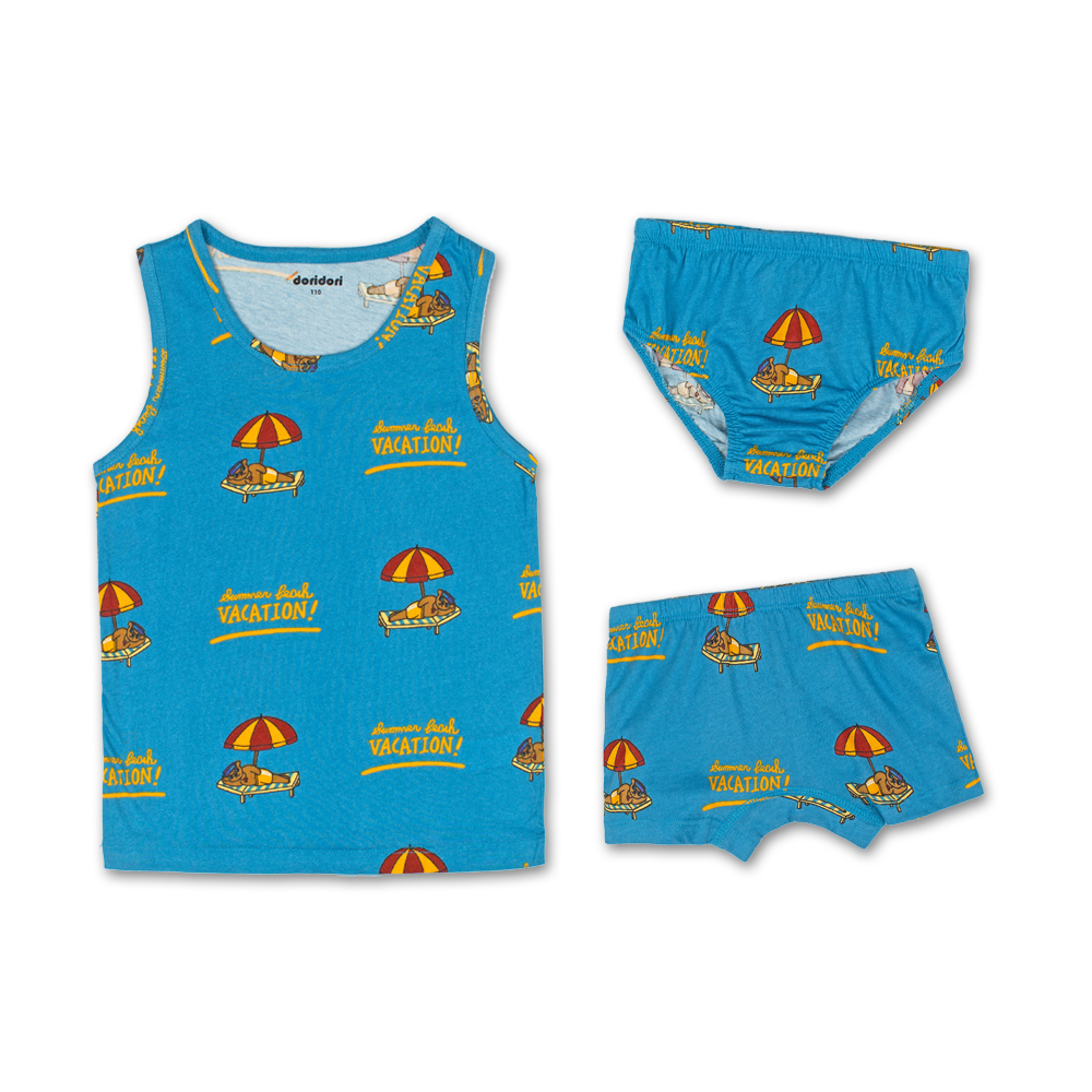 Doridori Little Boys_ Organic Cotton Underwear Undershirt For Kid_ Toddler_ Baby _Blue Parasol P_