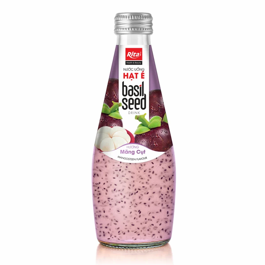 Best Quality 290ml Glass Bottle Basil Seed Drink With Mangosteen Flavor