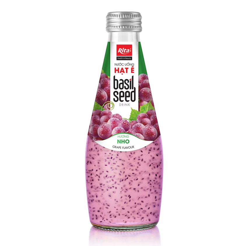 Private Label 290ml Glass Bottle Basil Seed Drink With Grape Flavor