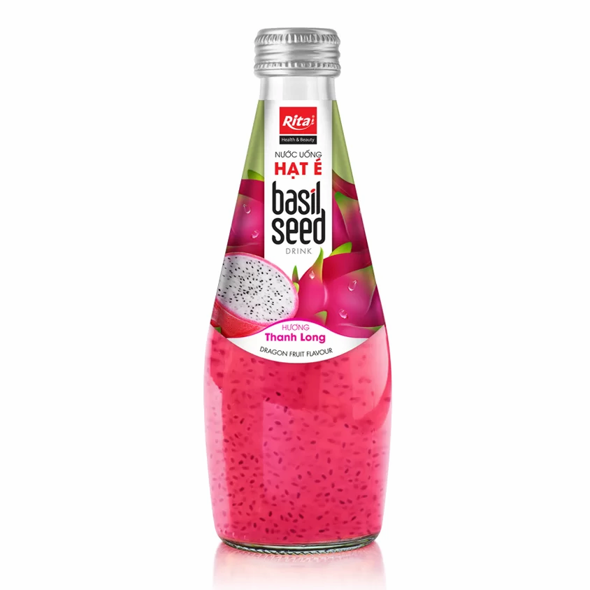 OEM Product 290ml Glass Bottle Basil Seed Drink With Dragon Fruit