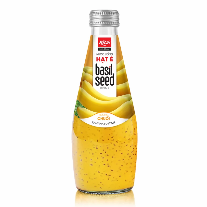 290ml Glass Bottle Basil Seed Drink With Banana Juice