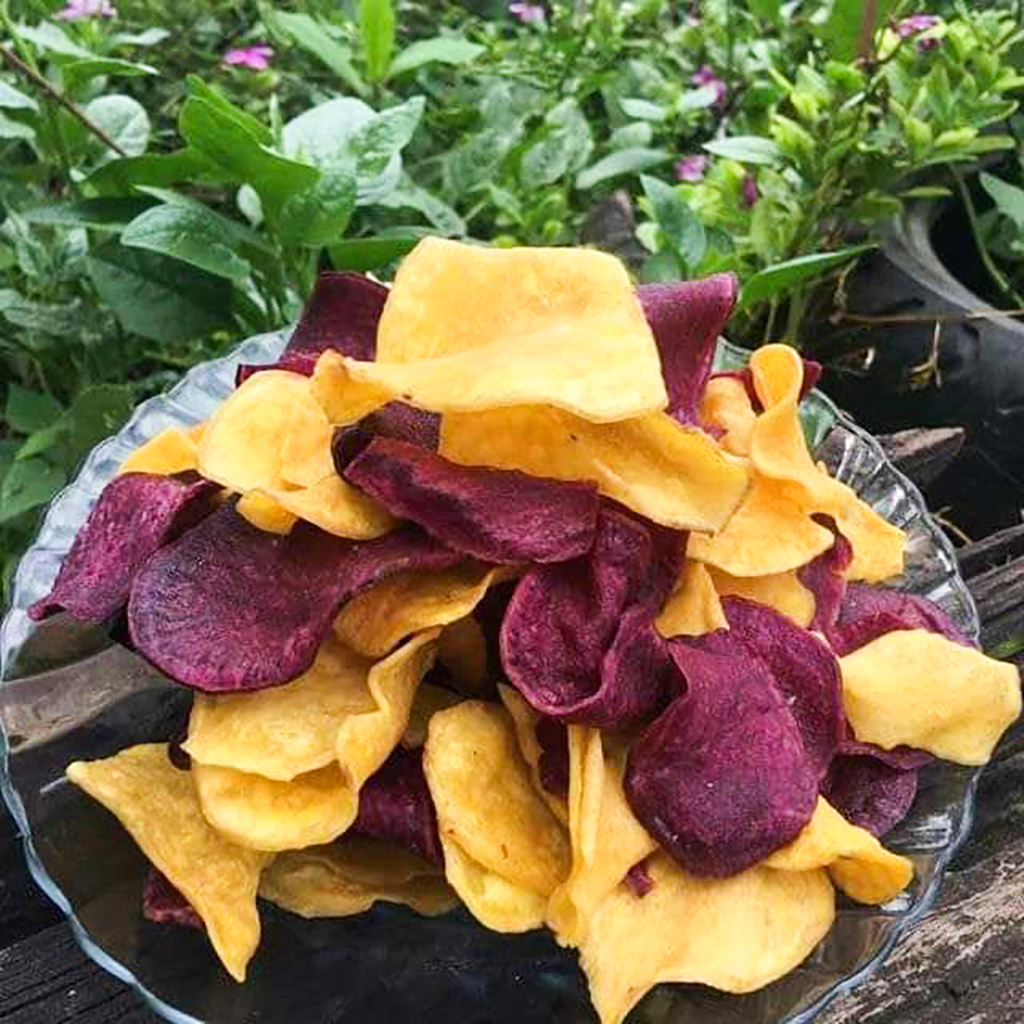 Dried vegetable snack food_ dried yellow sweet potato and dried purple sweet potato stick or sliced