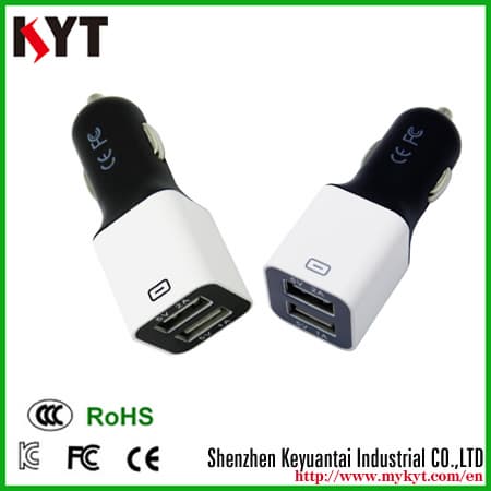 5v1a/2a dual usb car charger with fireproof pc,kc,ce,fcc,rohs proved