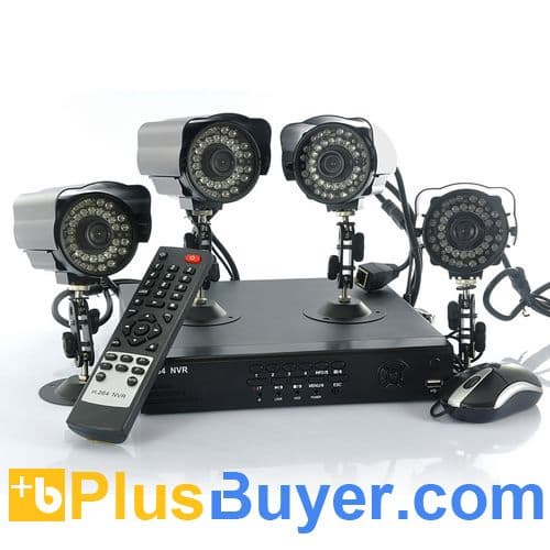 4 Channel Hybrid Network Video Recorder System (4 IP Cameras, Mobile Access, H.264)
