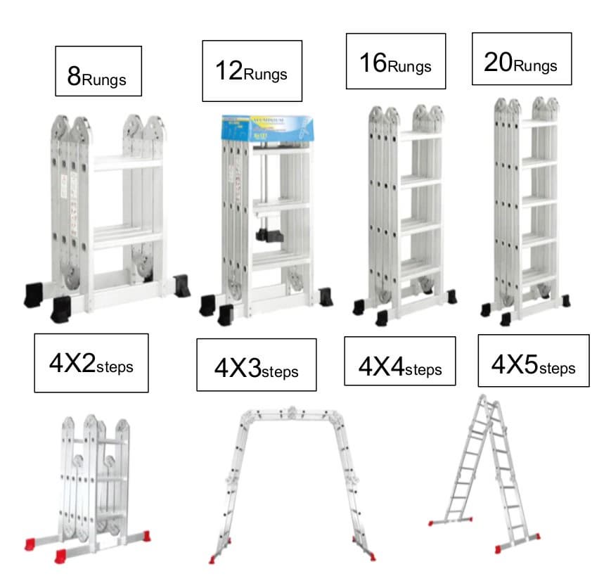Multipurpose Ladder 4X3Steps 12Rungs Aluminum Foldable Ladder Multifunctional Ladder