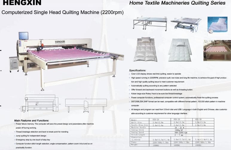 computerized single head quilting machine
