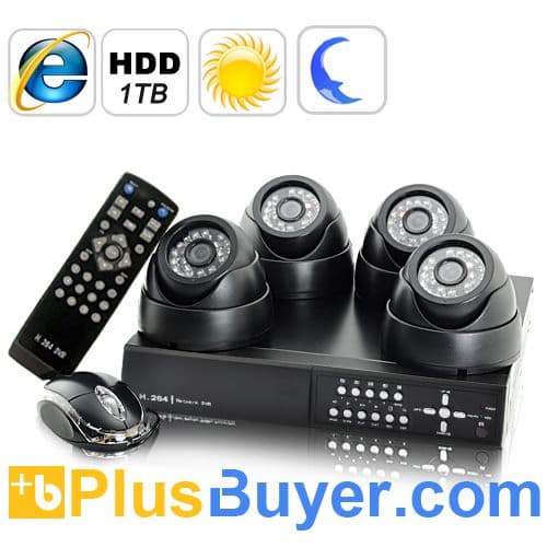 SecurONE Plus - DVR + 4 Cameras + 1TB HDD (H.264, 120 FPS, Motion Detect)