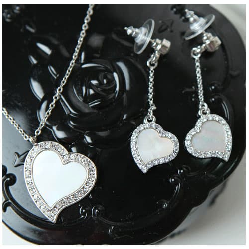 [LJ New York] Mother-of-Pearl Lovely Heart Earrings Necklace Set