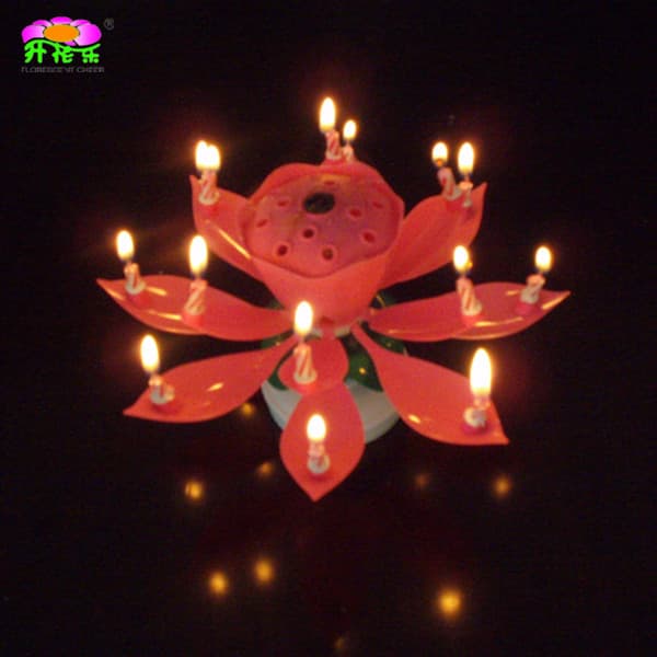 Double-deck rotating-lotus flower musical birthday candle