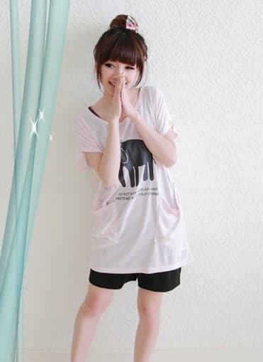 Pink Elephant Printed Two Pockets Long Tee