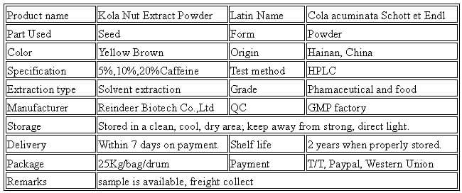 Supply Natural Kola Nut Extract Powder