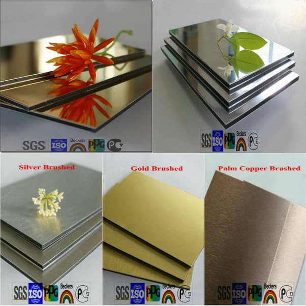 golden/silver mirror and brush finished aluminum composite panel