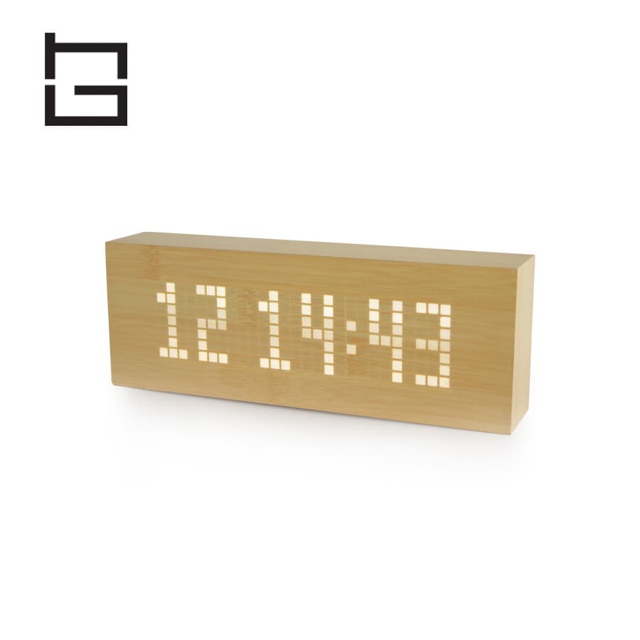 square digital wooden LED alarm clock
