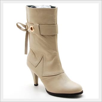 Leather Back Ribbon Womens Middle Boots