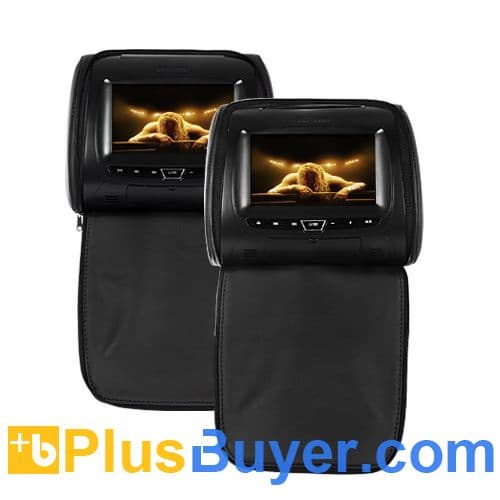 7 Inch Pillow Style Car Headrest Monitor Pair + DVD Player (Remote, Game)