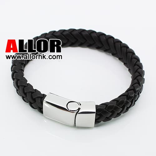 Black genuine leather bracelet wholesale