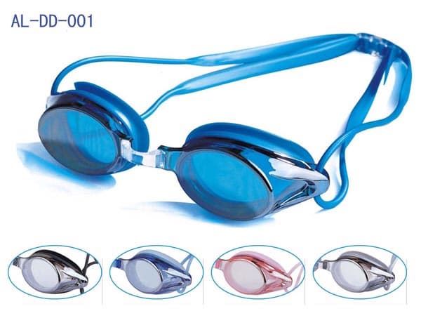 swimming goggles with anti-fog pc  lens , silicone gasket and strap , replaceable nose-bridge