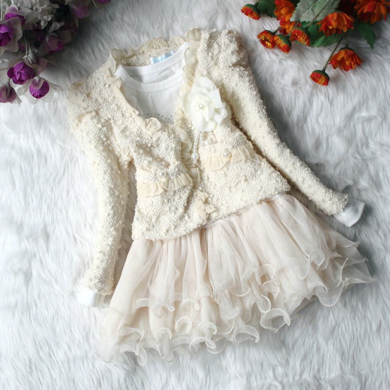 2PCS Girl Baby Kids Coat+Dress Skirt