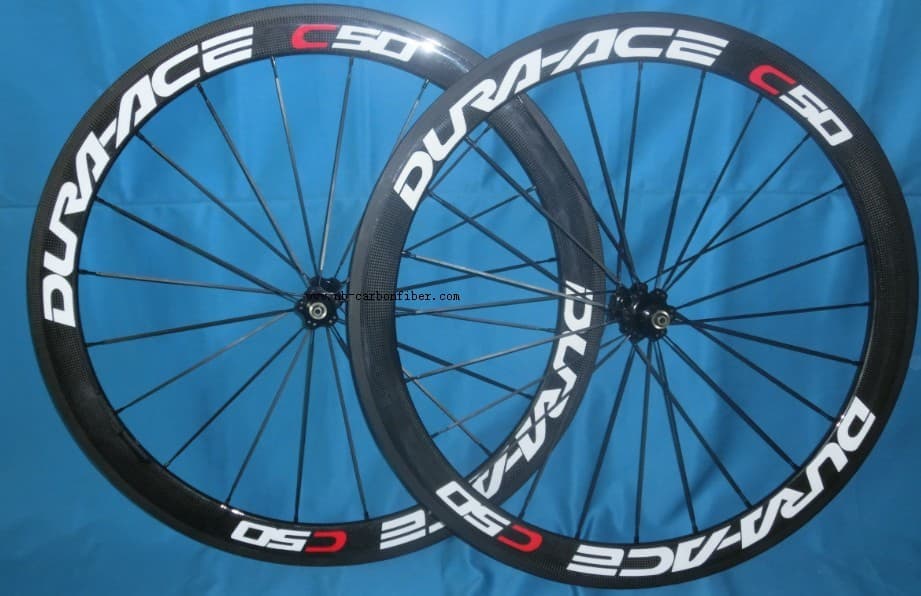 Dura ace C50 road bicycle wheelset, full carbon fiber Toray T700, 3K glossy clincher rim tire