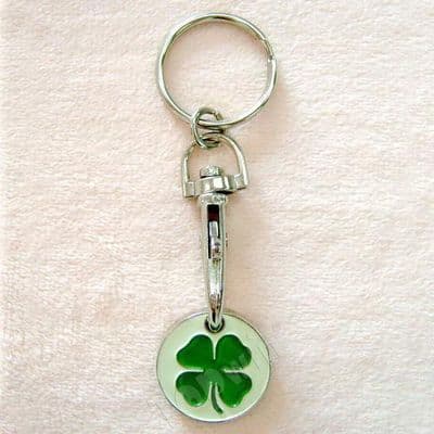 Trolley Coin Keychain with Green Four-leaf Clover