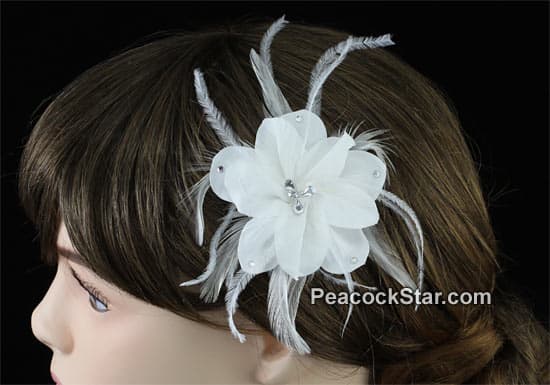 Bridal Wedding Lite Ivory Fabric Feather Fascinator with Handmade Flower CT1573