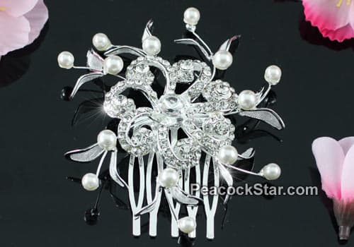 Wedding Flower Crystal Pearl Hair Comb CT1343