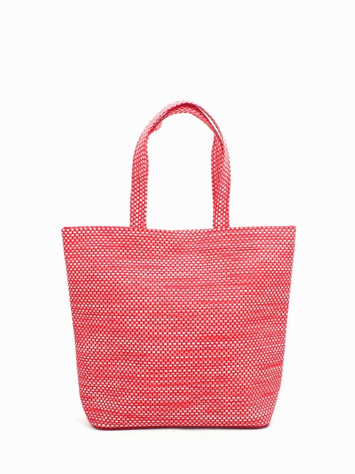 WOVEN VINYL MEDIUM UPTOWN TOTE - CANDY RED