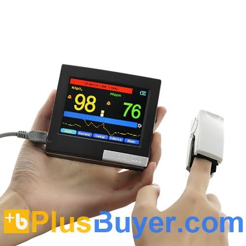 Portable Finger Pulse Oximeter + Heart Rate Monitor - 3.5 Inch Touchscreen