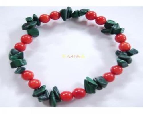 Red coral and natural malachite bracelet RC005