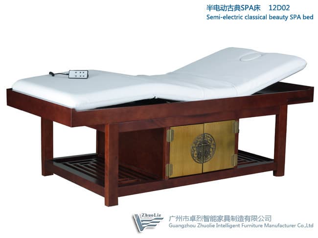 semi electric wood spa bed with Goldleaf decoration 12D02