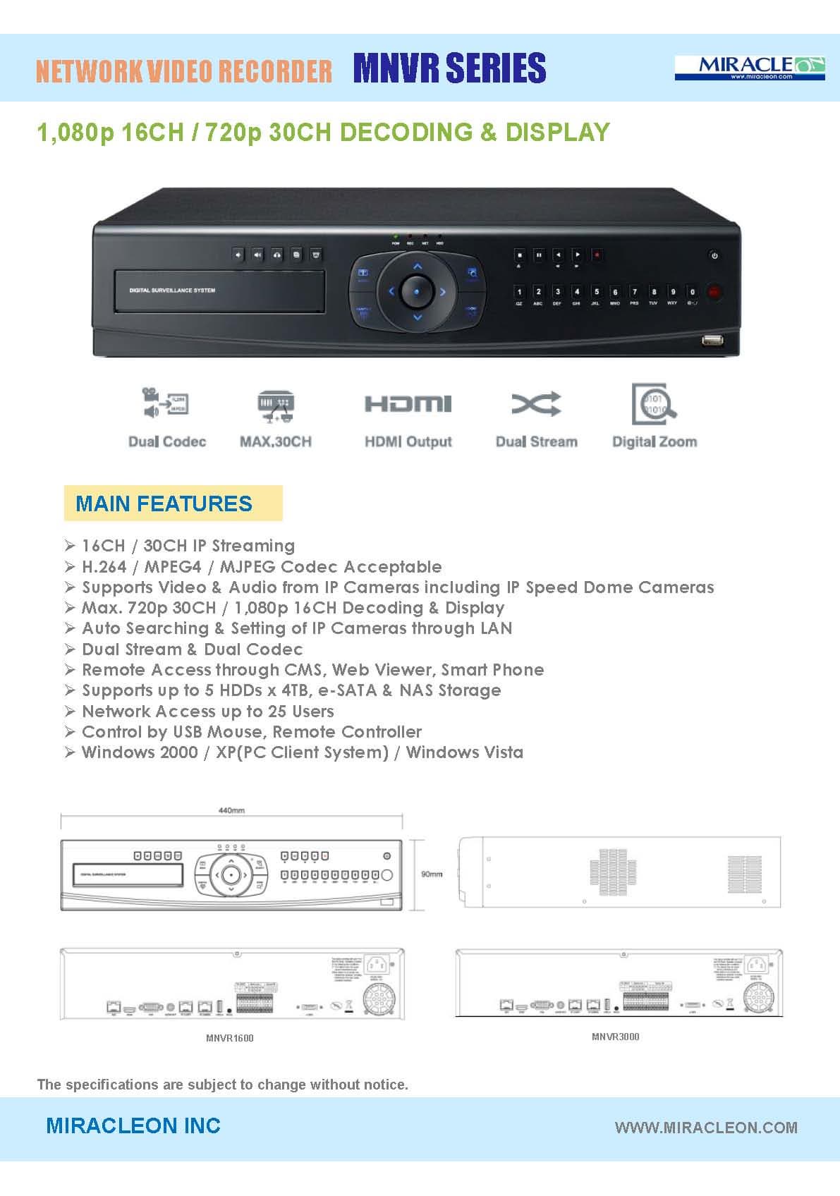 16CH / 30CH Network Video Recorder